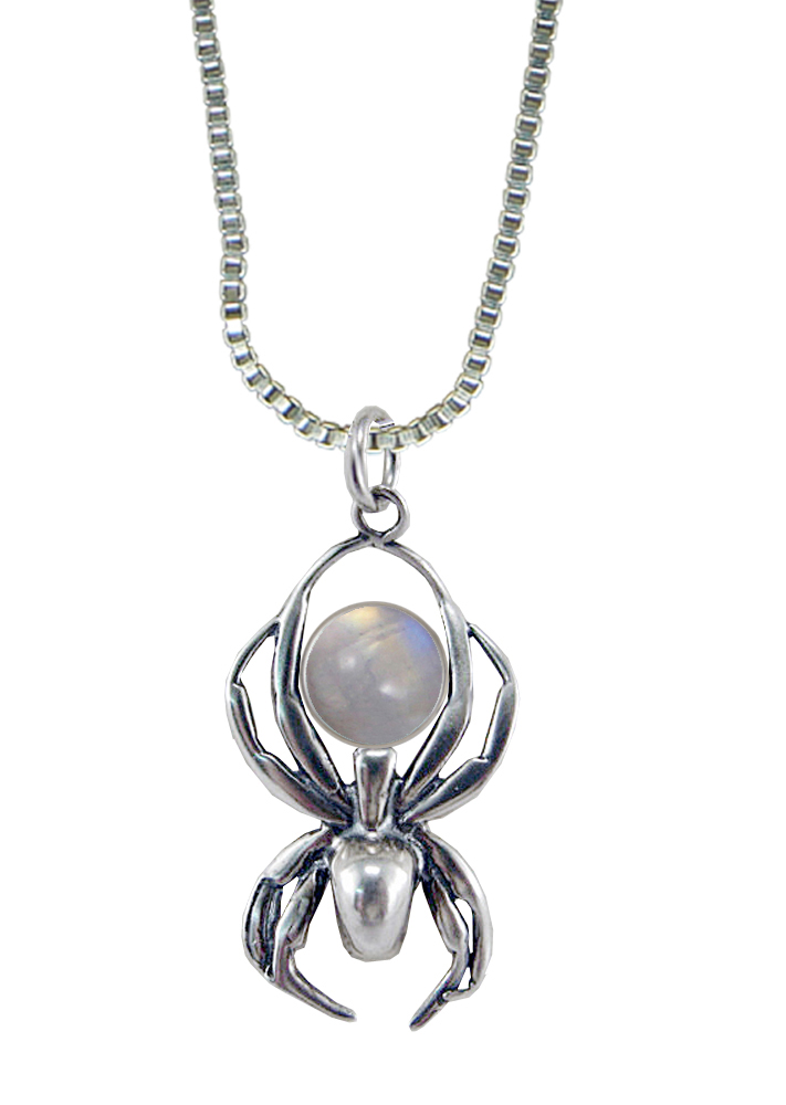 Sterling Silver Friendly Little Spider Pendant With Rainbow Moonstone